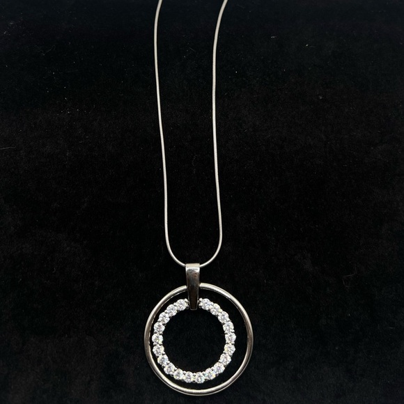 925 STERLING SILVER DOUBLE ROUNDEL CZ PENDANT NECKLACE - Picture 1 of 4